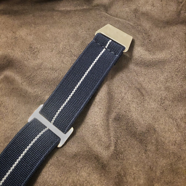 Parachute Style Elastic “No Pass” Watch Straps - Navy Blue and White Stripe - American Microbrand