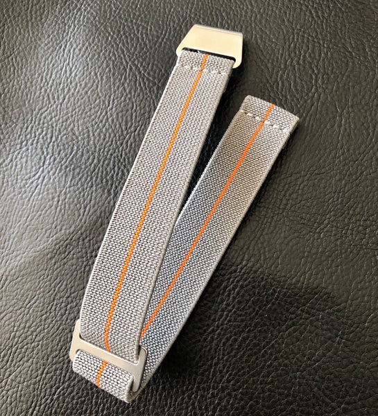 Parachute Style "No Pass" Elastic Watch Strap - Gray with Orange Stripe - American Microbrand