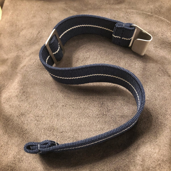 Parachute Style Elastic “No Pass” Watch Straps - Navy Blue and White Stripe - American Microbrand