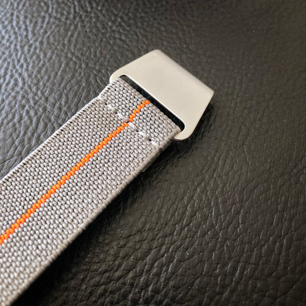 Parachute Style "No Pass" Elastic Watch Strap - Gray with Orange Stripe - American Microbrand