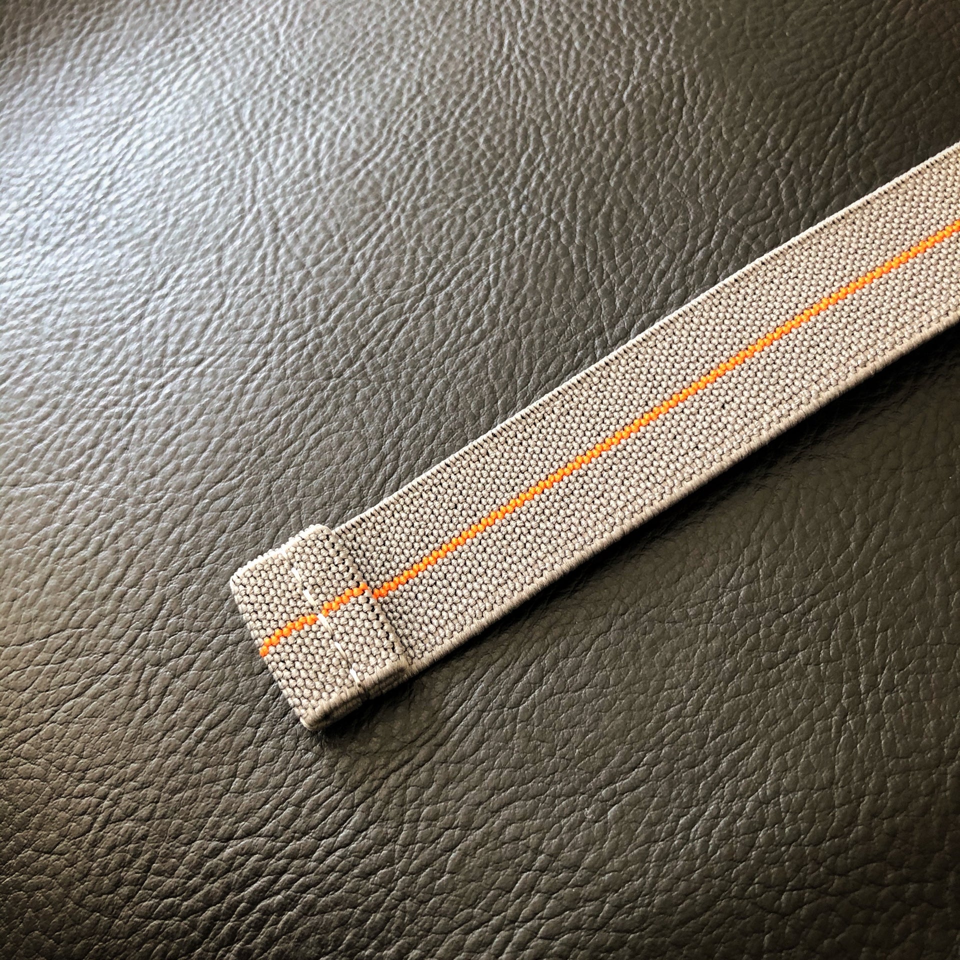 Parachute Style "No Pass" Elastic Watch Strap - Gray with Orange Stripe - American Microbrand