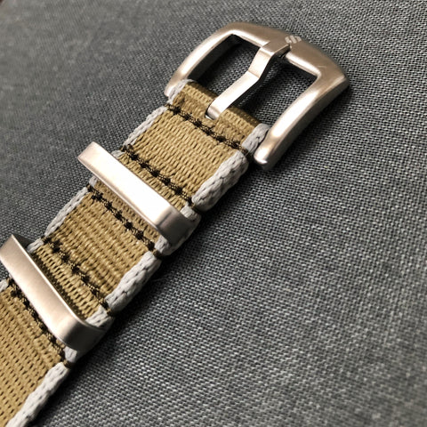 Silver Edged Khaki Nylon Watch Band, 20mm - American Microbrand