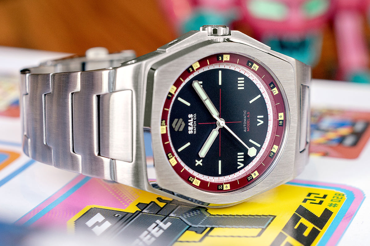 Model A.5 Automatic Wrist Watch - Burgundy Roulette - American Microbrand