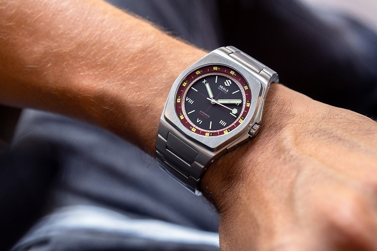 Model A.5 Automatic Wrist Watch - Burgundy Roulette - American Microbrand